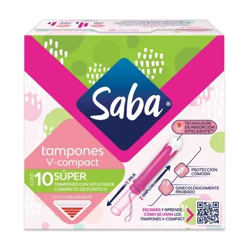 Tampones Saba Súper Flujo Abundante Con Aplicador Compacto - 10 piezas
