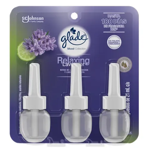 Aromatizante Glade Aceites Naturales Relaxing Lavender 3 Repuestos de 21ml c/u