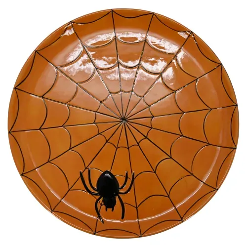 Plato Way To Celebrate cerámico con diseño de telaraña naranja Halloween