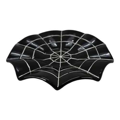 Plato Way To Celebrate de cerámica con diseño de telaraña negra Halloween
