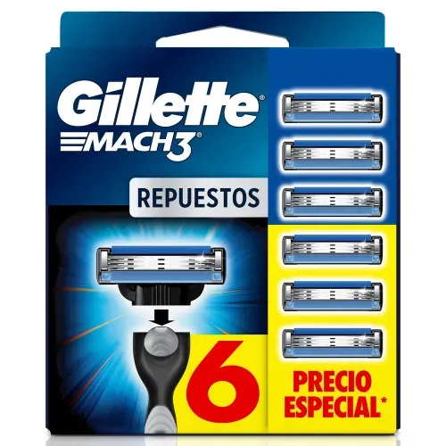 Repuesto Máquina Afeitar Gillette Mach3 3 Hojas - 6 Uds