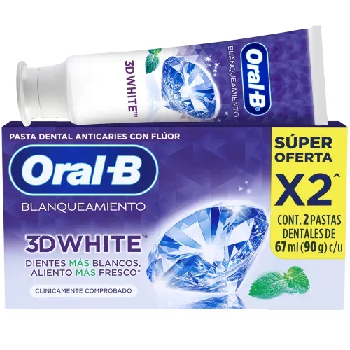 Pasta Dental Oral-B 3D White Blanqueadora - 2 Uds 67 ml c/u