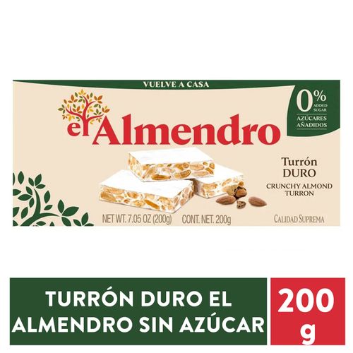 Turrón Duro El Almendro Sin Azúcares Añadidos, Calidad Suprema, Sin Glúten - 200g
