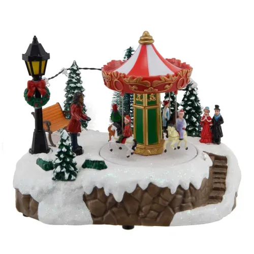 Villa Holiday Time musical animada con carrusel para Navidad - 20 cm