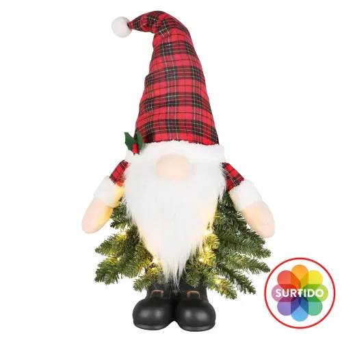 Adorno Holiday Time de gnomo para árbol con luz LED de Navidad - 90 cm