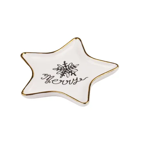 Plato Holiday Time con forma de estrella y diseño de copo de nieve Navidad