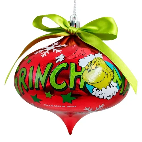 Adorno irrompible Grinch con decoración y moño Navidad - 10 cm
