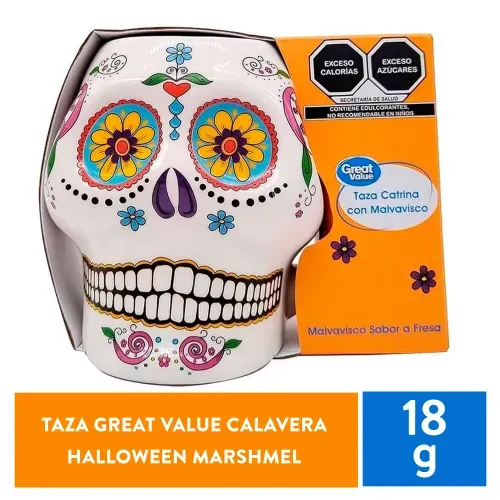 Taza Great Value con marshmallows y diseño de calavera Halloween - 18 g