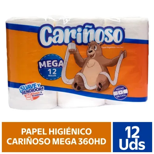 Papel Higienico Carex Cariñoso Mega 360 hojas - 12 Rollos
