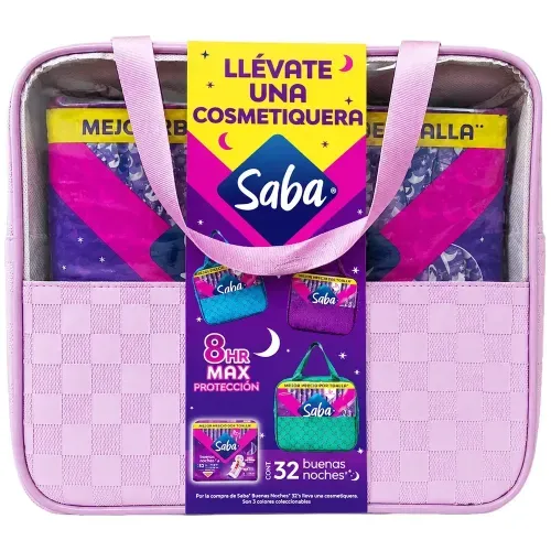 Toallas Femeninas Saba Buenas Noches con alas con Cosmetiquera - 32 piezas