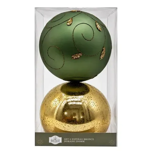 Esferas Holiday Time bronce dorado Navidad 200 mm - 2 Uds