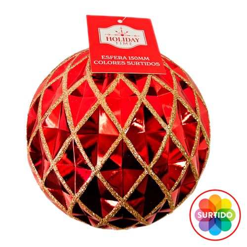 Esfera Holiday Time de colores surtidos con textura para Navidad - 150 mm