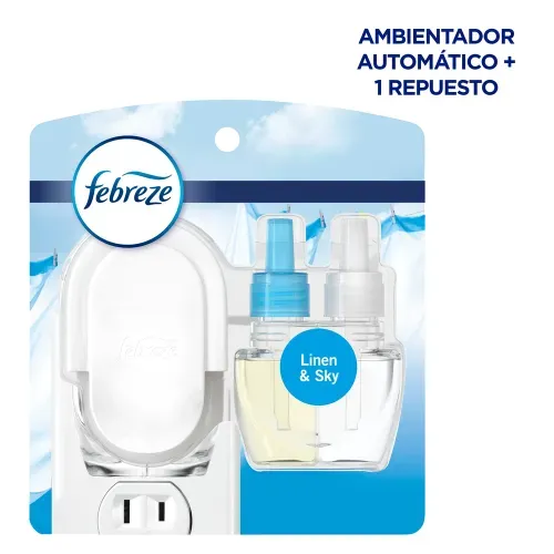 Ambientador Febreze Eliminador Olores Fade Defy Plug Linen Sky Aroma Fresco Ligero - 1 Repuesto