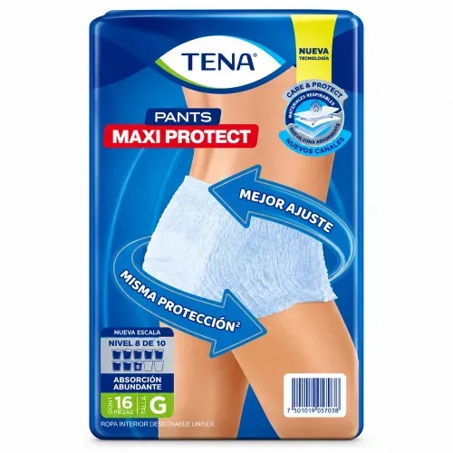 Ropa interior unisex tipo calzón TENA Pants Maxi Protect Absorción Abundante Talla G - 16 piezas​