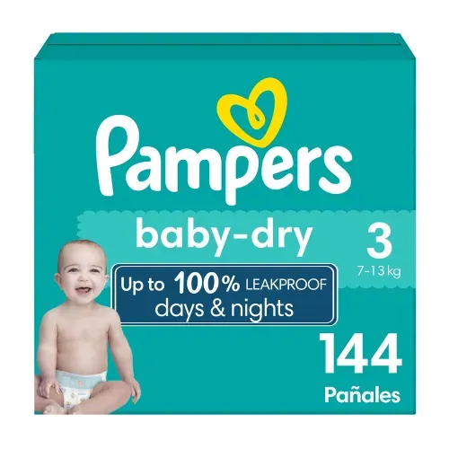 Pañales Pampers Baby-Dry Talla 3 Protección Contra Derrames - 144 Uds