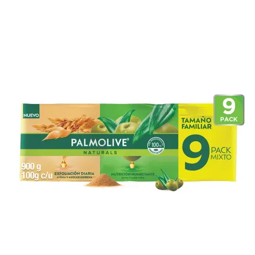 Jabón Corporal Palmolive Naturals Oliva y Aloe Vera, Avena y Azúcar Morena 9 Pack - 100g