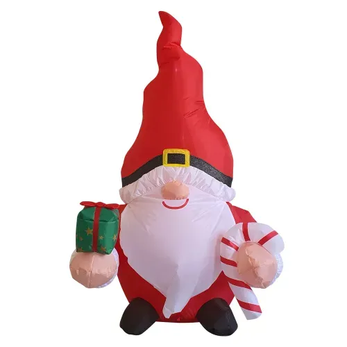 Inflable Holiday Time gnomo con caja de regalo y bastón Navidad - 91 cm