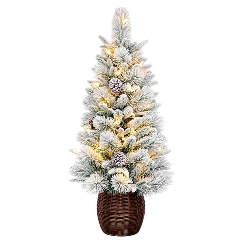 Árbol Holiday Time nevado iluminado en maceta Navidad 162 puntas - 1 m