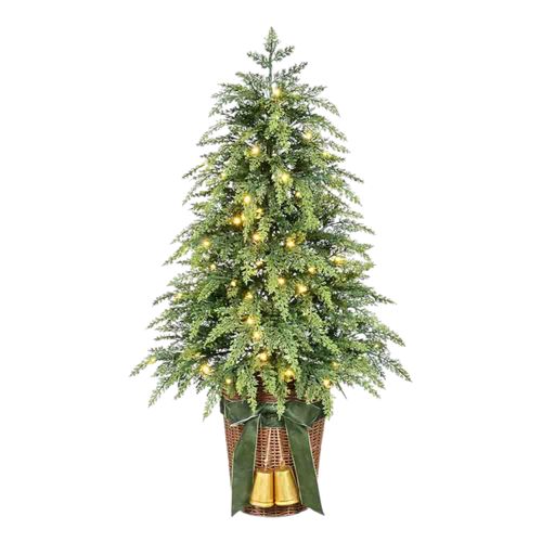 Árbol Holiday Time verde iluminado con maceta y 141 puntas para Navidad - 1.22 m