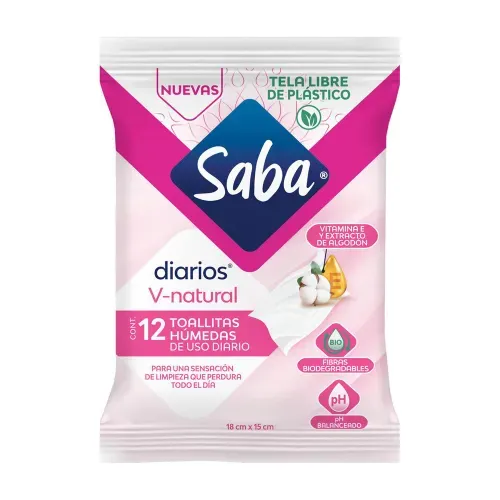 Toallitas Húmedas Saba Diarios V-Natural - 12 piezas