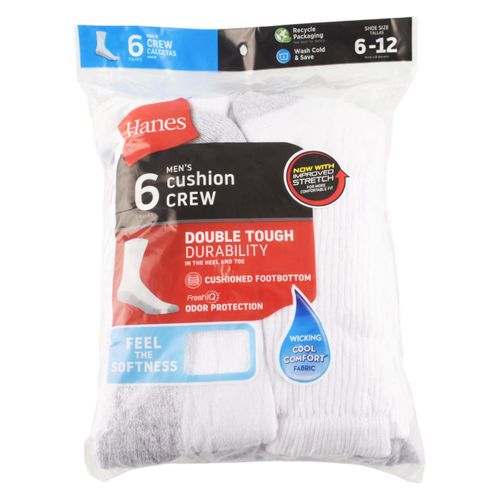 Calcetines para caballero Hanes color blanco - Talla L - 6 Pack