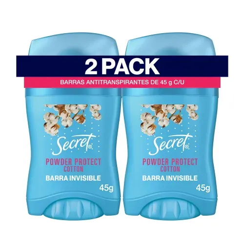 Barra Invisible Antitranspirante Secret Powder Protect Cotton 2 Uds - 45 g c/u