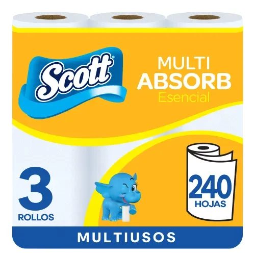 Toalla de Papel Desechable Scott Multi Absorb 80 Hojas - 3 Rollos