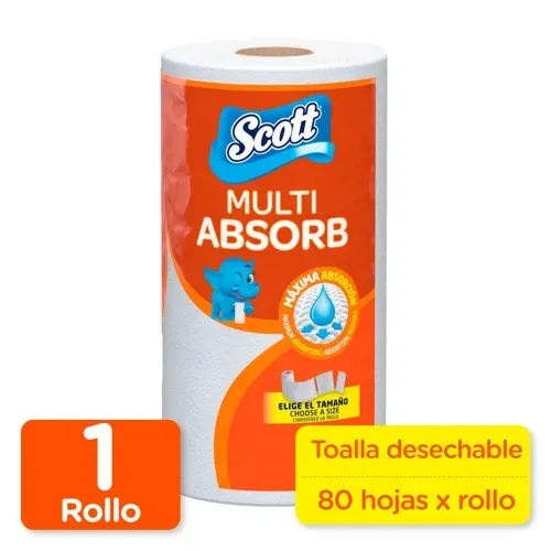 Toalla de Papel Desechable Scott Multi Absorb 80 Hojas - 1 Rollo