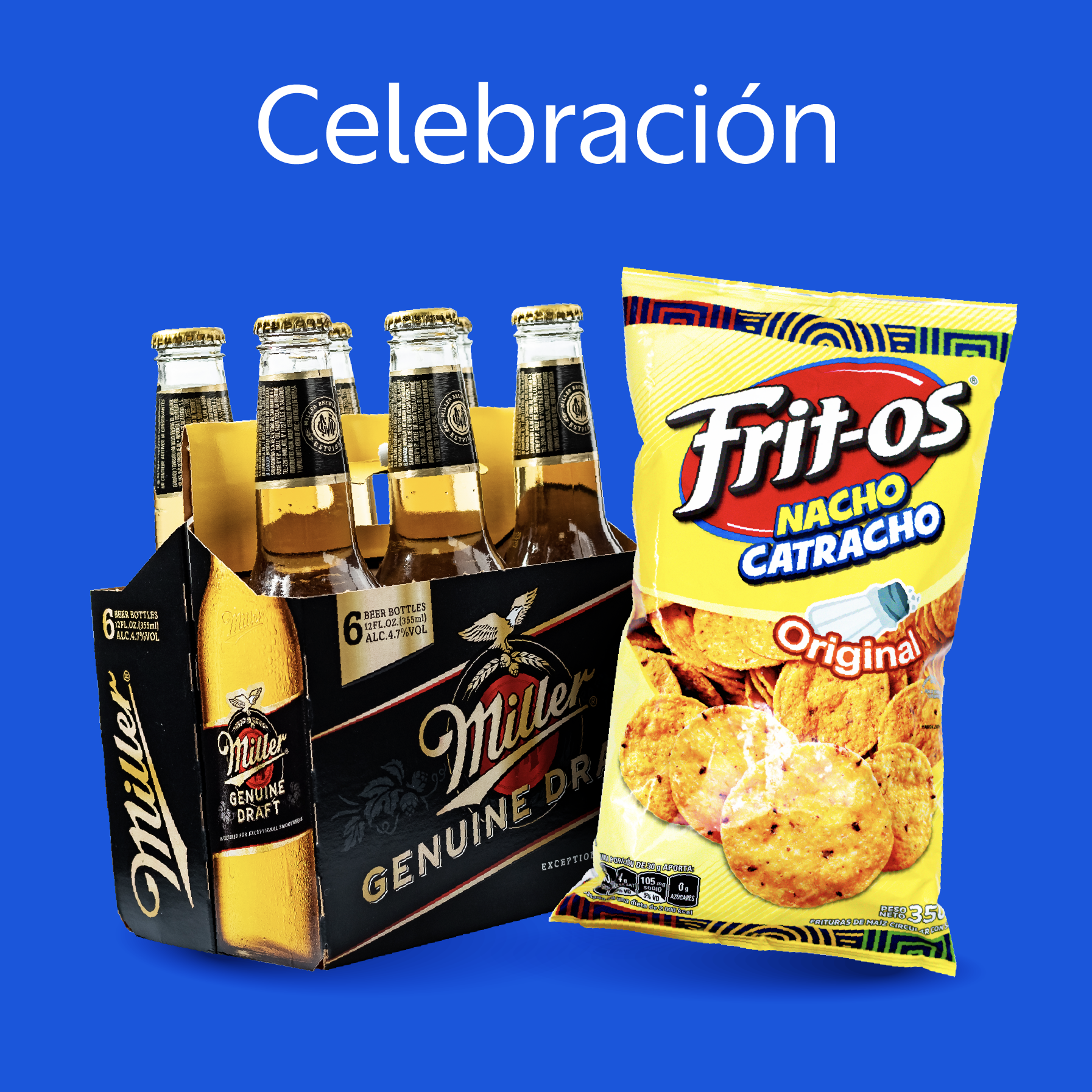Productos de celebración con artículos festivos y  alimentos 